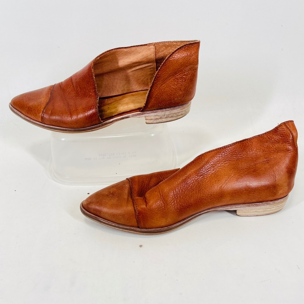 Handcrafted Cognac Brown Leather d'Orsay Pointed Toe Flats Size 38 Made in Spain - Picture 4 of 8